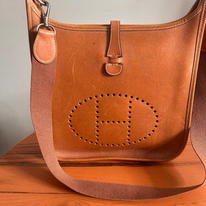 Hermes Brown Natural Barenia Leather Evelyne Bag